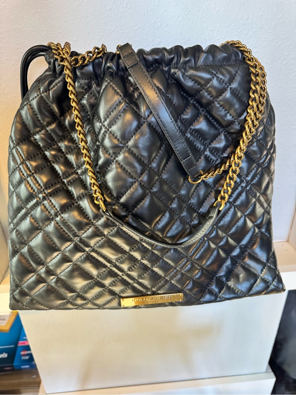 Black Quilted Shoulder Bag with Gold Chain - Kurt Geiger